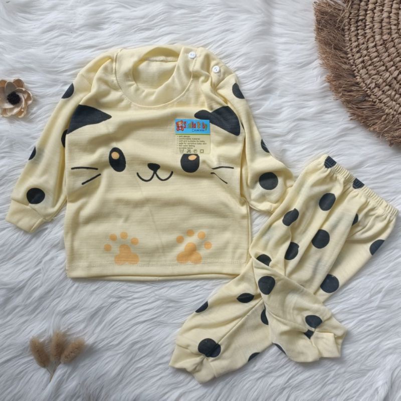 Setelan piyama bayi motif cat 0-12 bulan