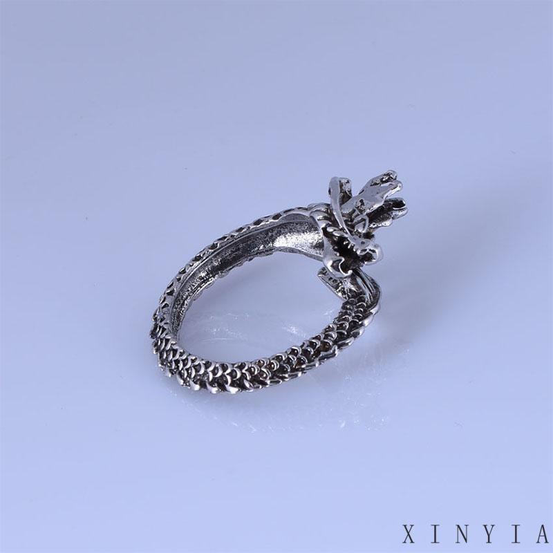 Cincin Desain Naga Bahan Alloy Imitasi Gaya China Retro Untuk Pria