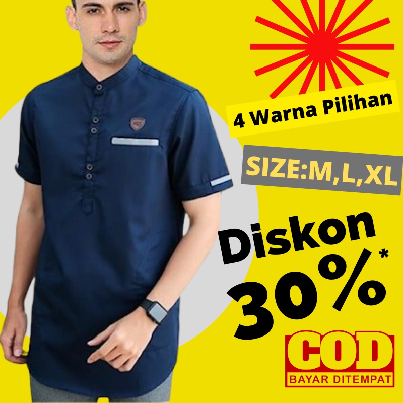 Baju Kemeja Koko Kurta Pria Muslim Dewasa Lengan Pendek Warna Putih Kerah Krah Sanghai Busana Muslim