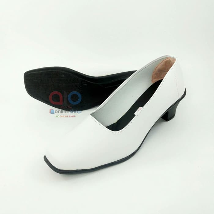 Sepatu Pantofel Wanita Hak 5 Cm Heels Putih Polos Formal Kerja Bidan Perawat Dokter AW16