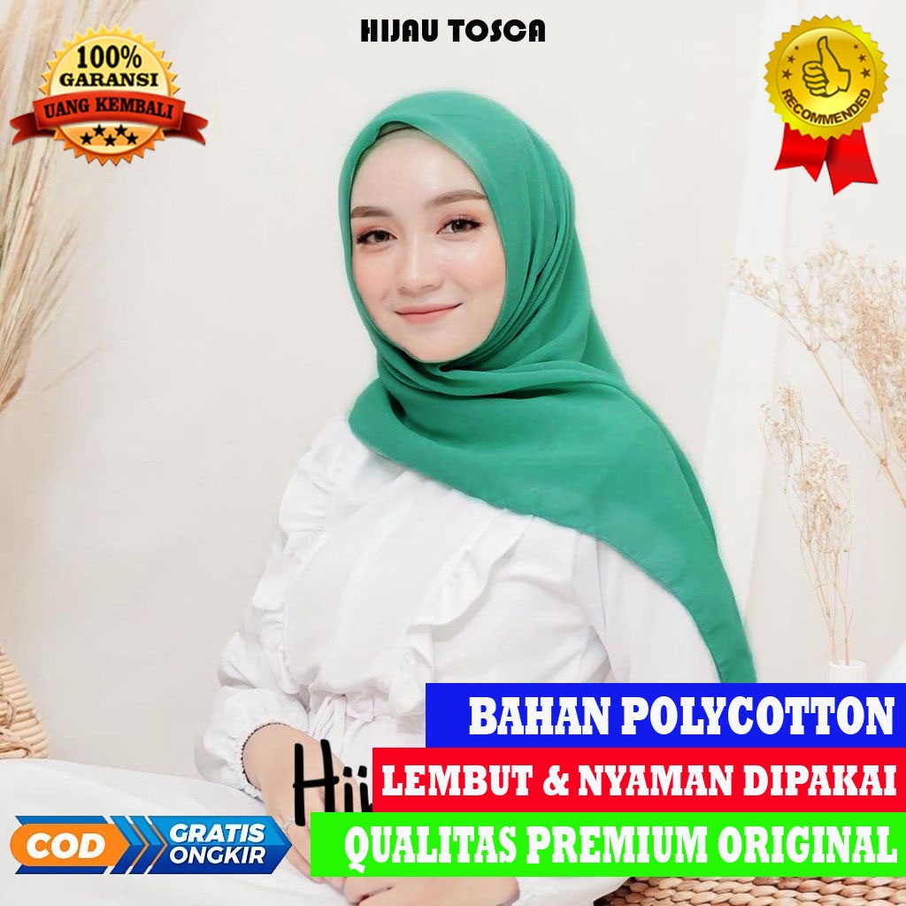 Kerudung Segi empat Polos Hijab Pollycotton Jilbab Polos Hijab Polycotton Warna Hijau Tosca