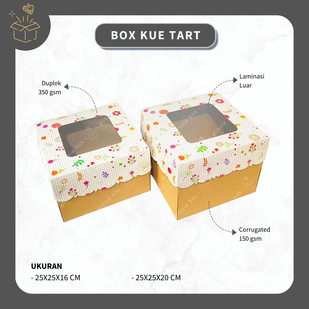 (10 pcs) BOX KUE TART MOTIF BUNGA CORRUGATED | Dus Kue Tart - Box Kue Ulang Tahun - Kotak Kue - Box 