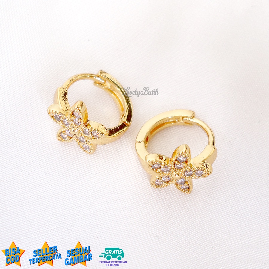 Lovelybutik Anting Jepit Xuping Dewasa Sok4 Anting Wanita Anti Luntur Model Bunga Permata