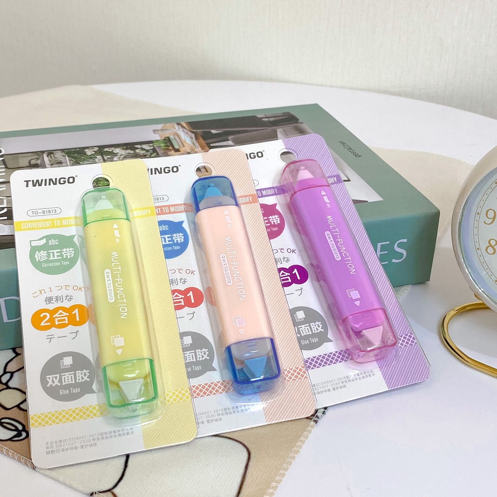 

TWINGO 2 IN1 TG-B1813 CORRECTION TAPE + GLUE TAPE 2 SISI TERBARU KEMASAN WARNA PASTEL BISA COD