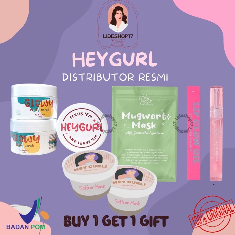 [READY BPOM] MASKER SAFFRON HEYGURL / HEYGURL SAFFRON / MUGWORT HEYGURL / LIPGLOW OIL HEYGURL / SCRUB HEYGURL BODYSCRUB HEYGURL BODY SCRUB HEYGURL