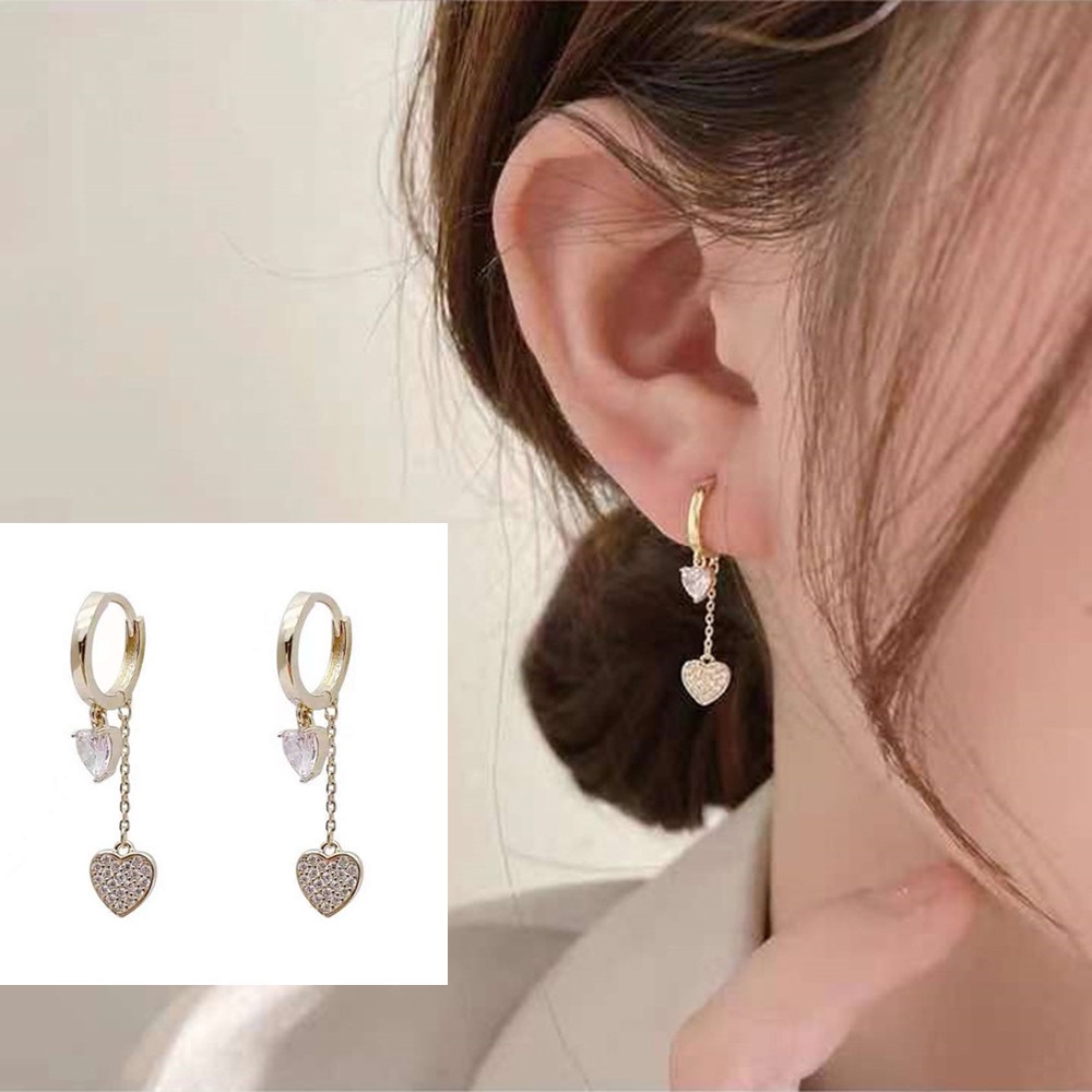 Anting Tusuk Gantung Wanita Desain Hatirumbai Rantai Gaya Eleganretro Untuk Pernikahan