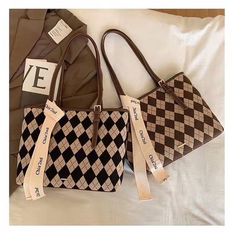 BJ61729 - BLACK/BROWN - TAS TOTE BAG TWILLY MOTIF WANITA FASHION IMPORT MODIS ELEGAN TERMURAH TERLARIS TERBARU BAGSTORE JAKARTA TAS BATAM ZC1729