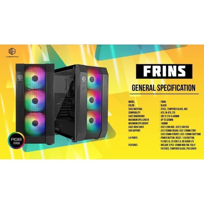 Cube Gaming Frins WHITE - Tempered Glass, ATX, 3x Rainbow RGB Fan