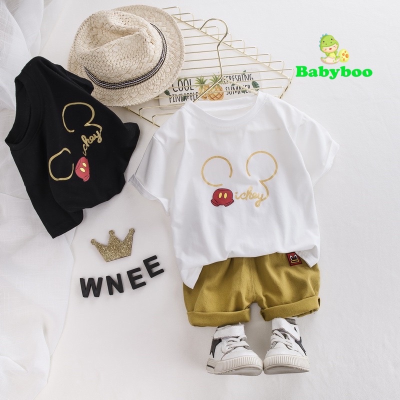 Setelan Baju Anak / Pakaian Lengan Pendek Anak Laki-Laki Motif Mickey Mouse/Baju Anak Fashion Korea