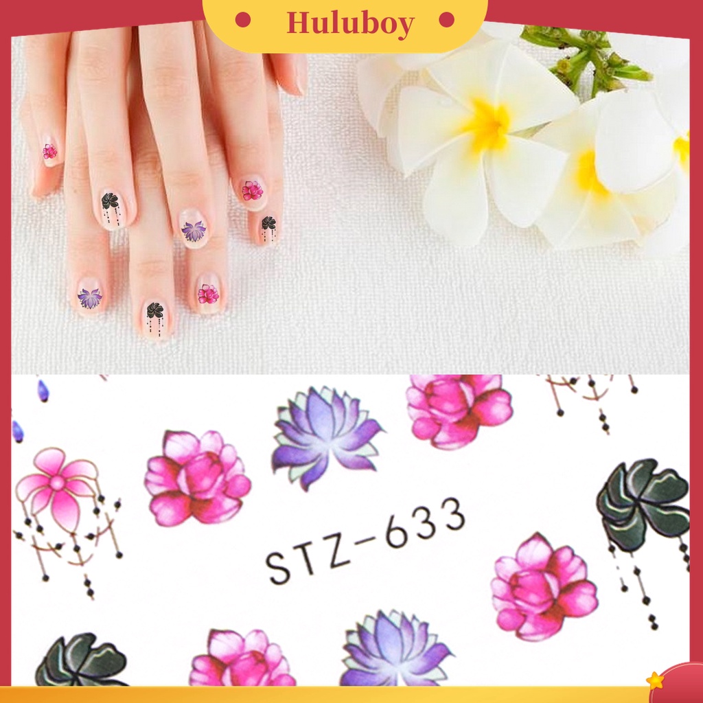 Huluboy Huluboy♡ Stiker Kuku Motif Bunga Warna Hitam Untuk Salon