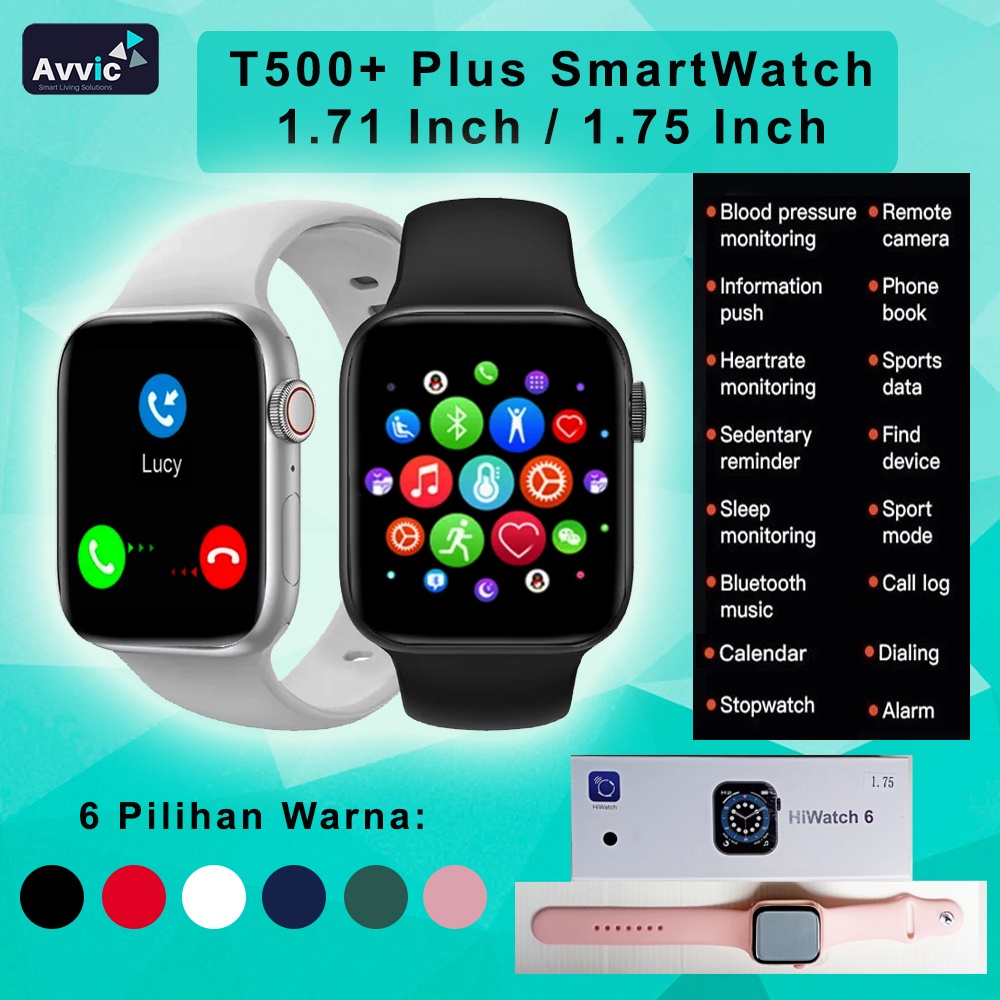 Jam Tangan T500+ Plus Smartwatch Bluetooth Hiwatch 6 Full Layar Sentuh Touch Screen 1.71 1.75 inch