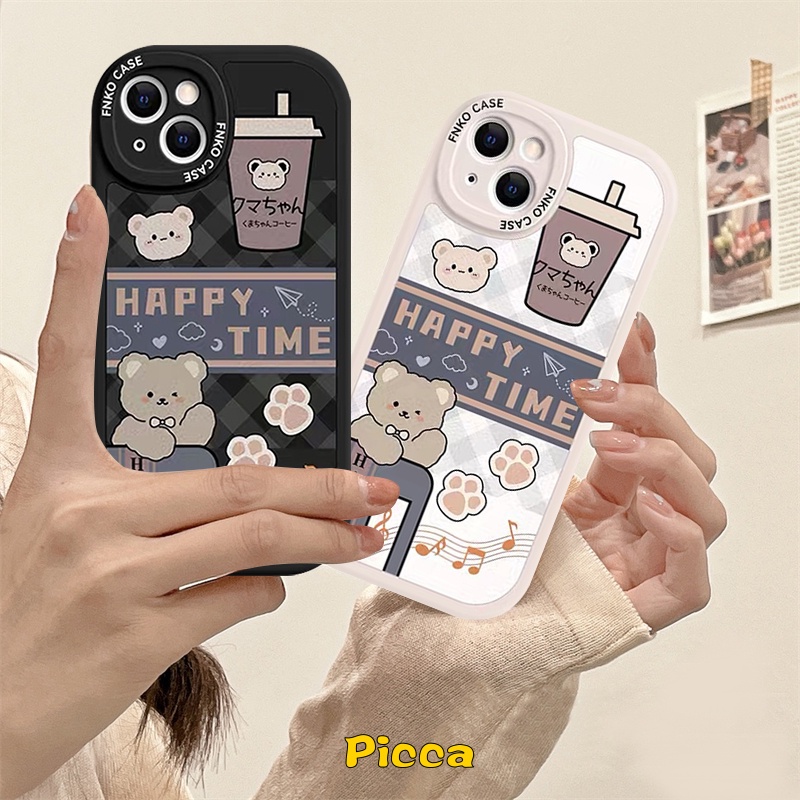 Ins Gadis Korea Milk Tea Case Realme C53 C30 GT Master Edition 5 8pro 9i 5i 7i C20A 7 6s C3 C21 6 5s 8 8i 6i C21Y C35 C31 C25Y C15 C12 C11 C17 C25 C25s C20 Beruang Kotak-Kotak Sarung