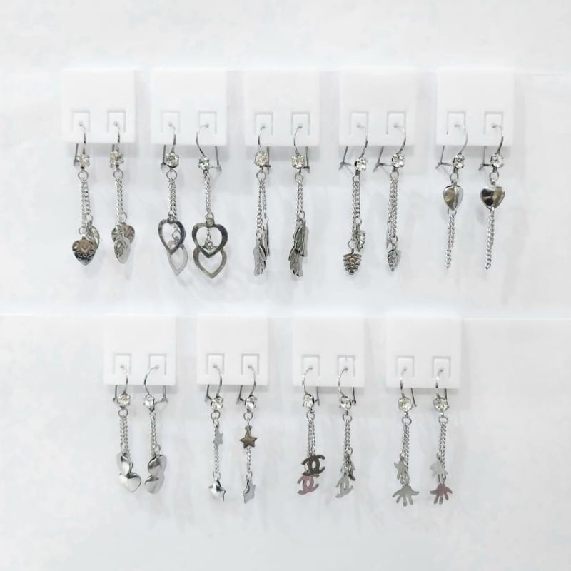 10pasang Anting Kait Diamond Jurai PANJANG Monel Swarovski Grosir