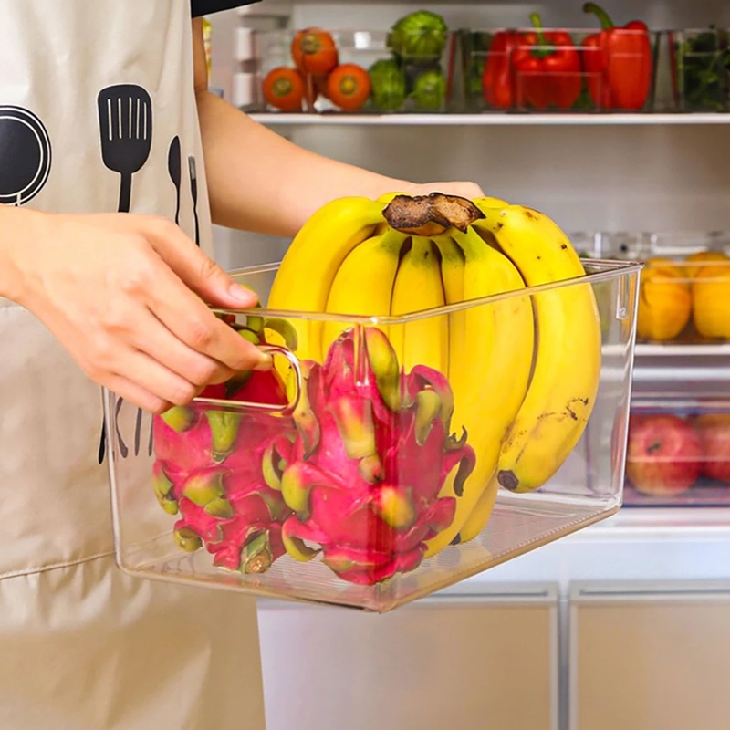 Clear Refrigerator Organizer Stackable Boxes, Kitchen Organizers with Cutout Clear Plastic Handle Pantry Food Storage