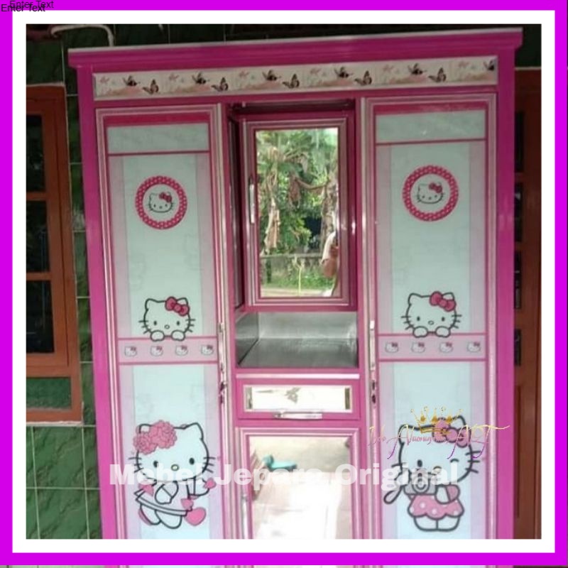 Lemari Pakaian Pintu 3 + Cermin Rias Bahan Alumunium Kaca Karakter