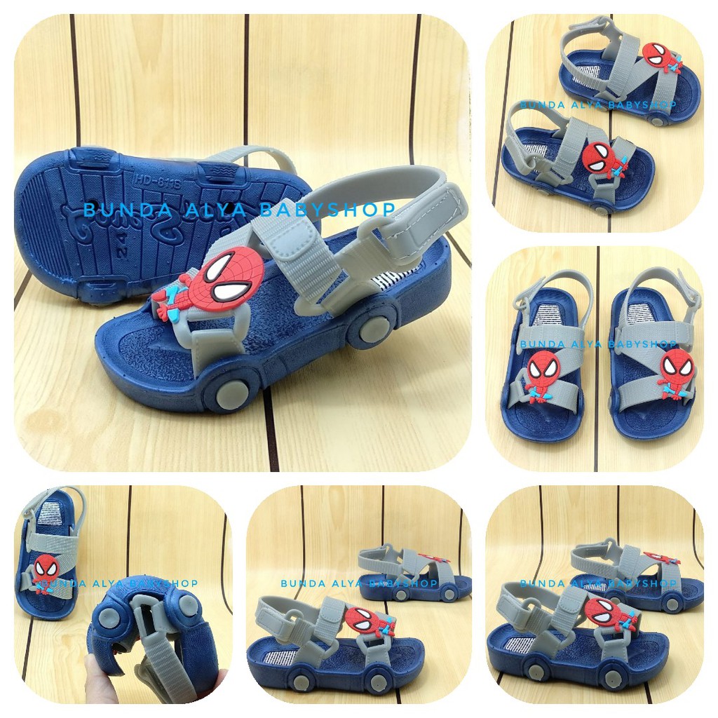 Sendal Anak Laki IMPORT Umur 1 2 3 Tahun Karet Anti Slip - Sendal Anak Cowok Lentur NAVY Kartun Size 24 - 29