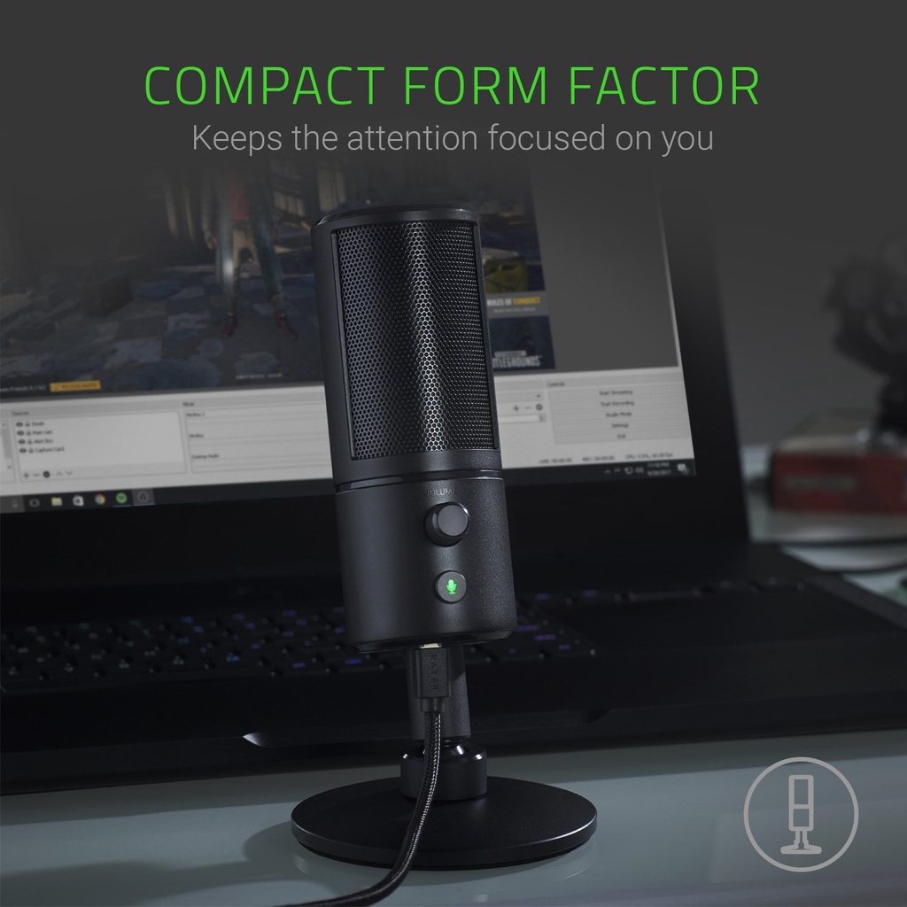 Razer Seiren X Kondensor Streaming Mikrofon Gaming Compact | Shock Resistant | Pickup Ultra Presisi