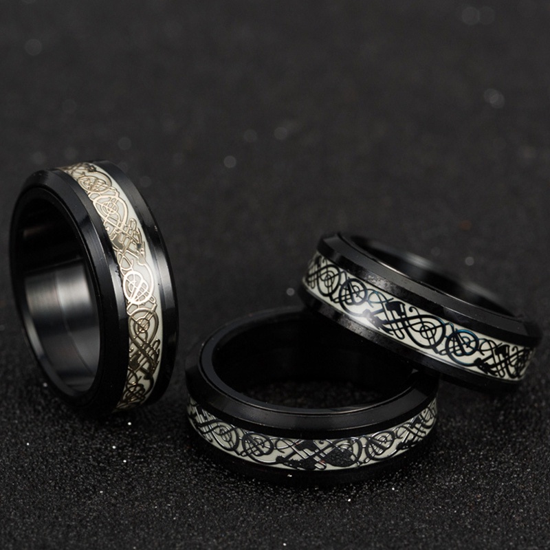 Cincin Bahan Titanium Steel Motif Naga Ecg Detak Jantung Anti Stress Untuk Pria