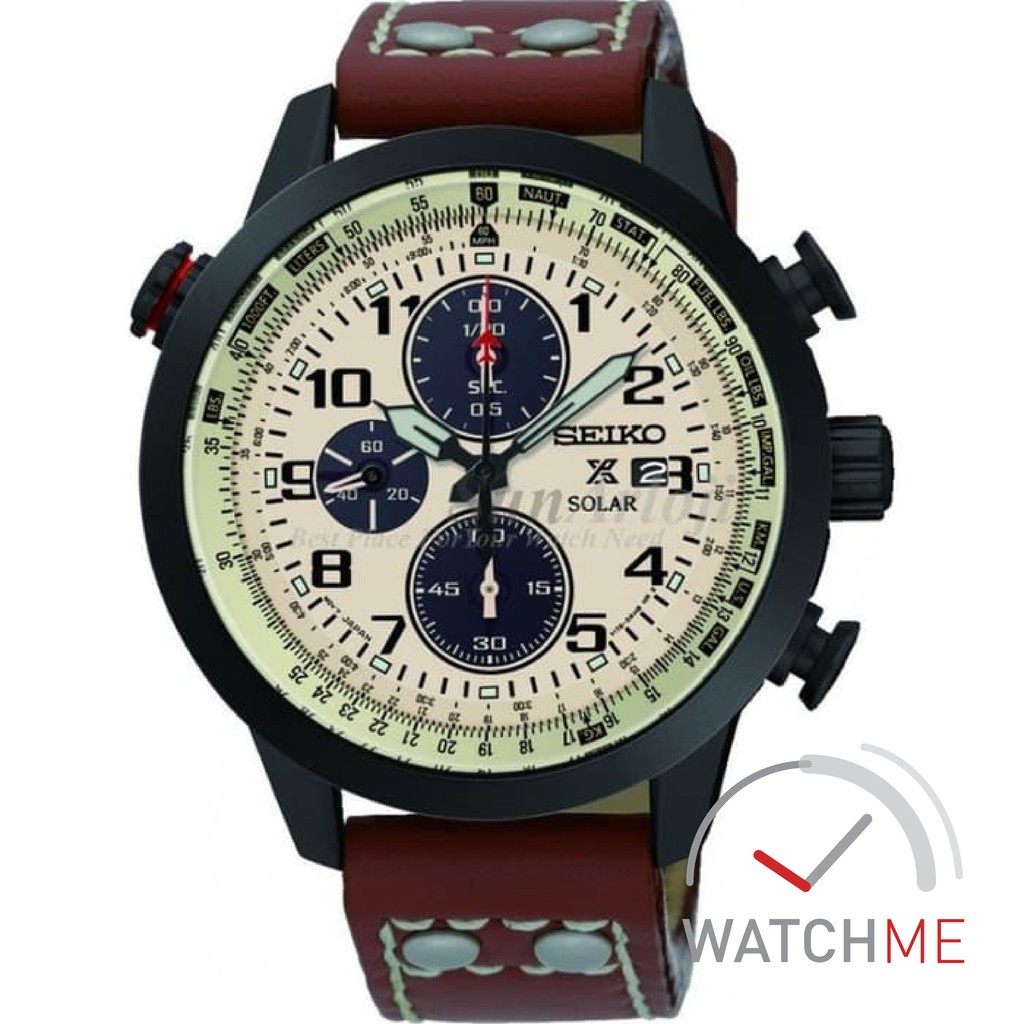 Seiko Prospex SSC425P1 Solar Sky Black Beige 100m Dark Brown Leather Strap Original Bergaransi
