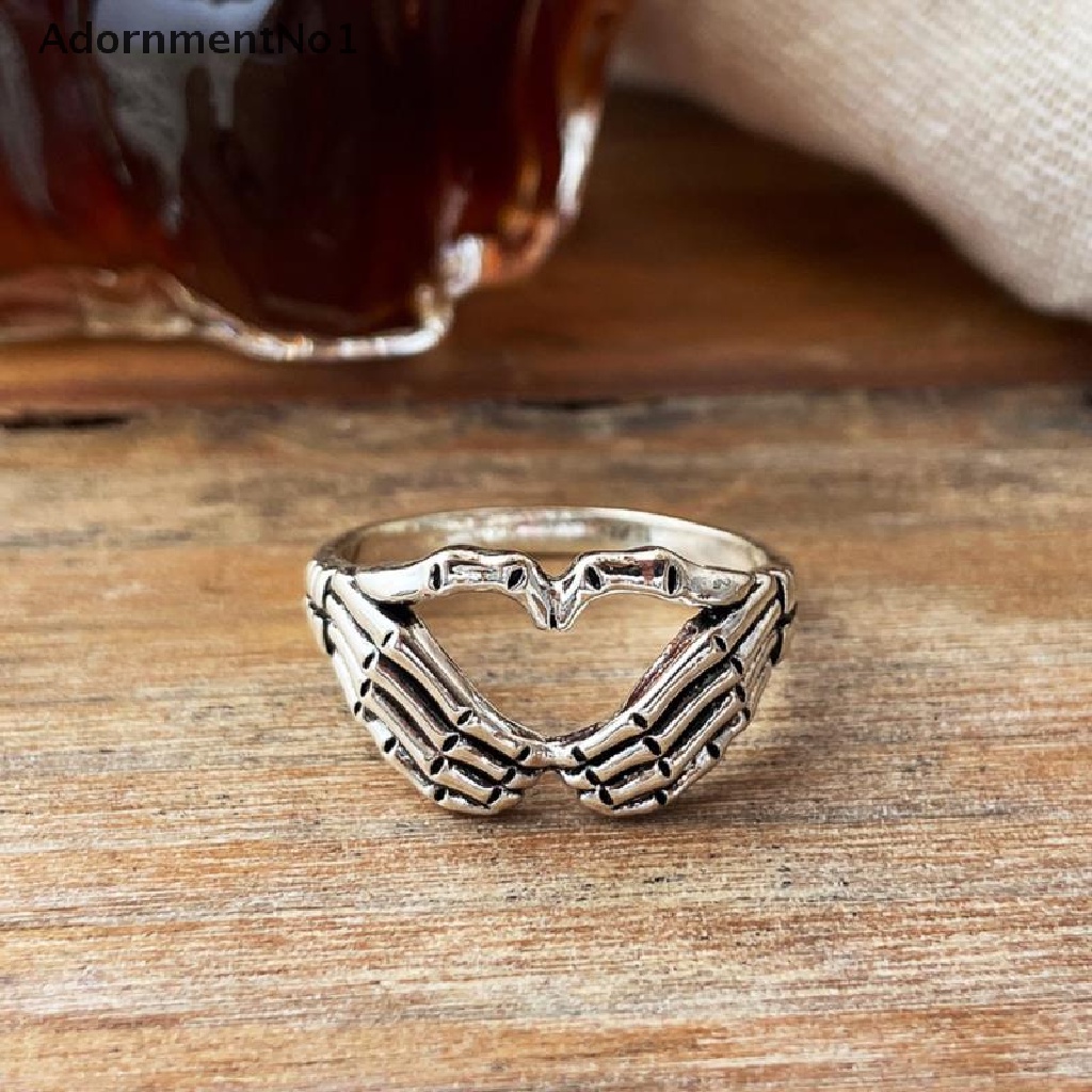 (AdornmentNo1) Cincin Gaya Punk Hip Hop Vintage Motif Telapak Tangan + Tengkorak Untuk Pria / Wanita