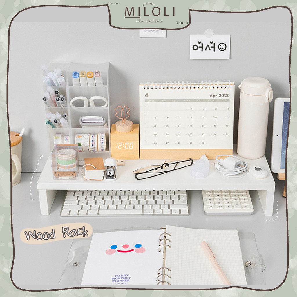 Jual [MILOLI] White Wood Rack Study table Rak Putih Aesthetic Korean Desk F0093 Shopee Indonesia