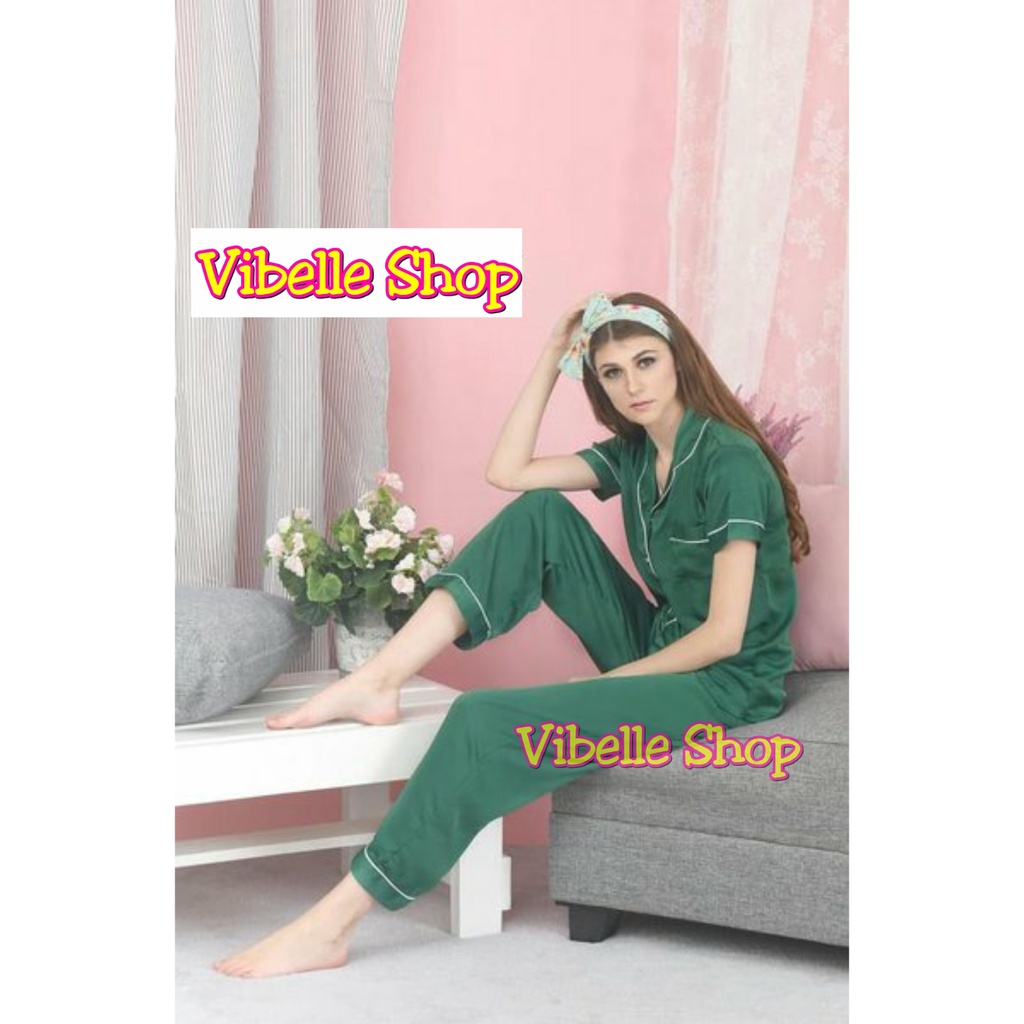 SATINCP - Satin Silky Velvet Premium Vibelle Shop Grosir Baju Tidur CP Piyama Fashion Murah Wanita-Hijau Tua