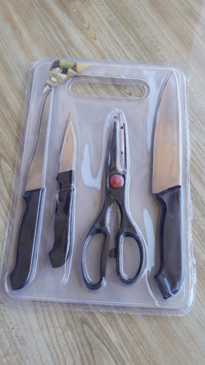 New Talenan Set 5 In 1 Pisau Dapur+talenan+gunting Dapur Koki Kitchen Set Murah Praktis Hadiah Sg