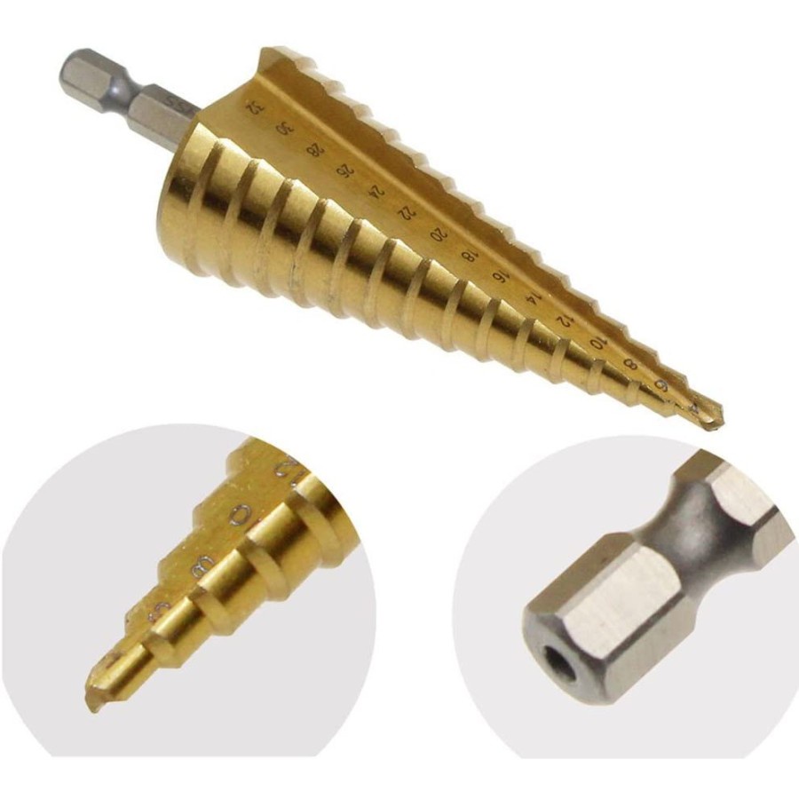3PCS MATA BOR BESI KUNINGAN KAYU PLASTIK - STEP DRILL PAGODA TINGKAT