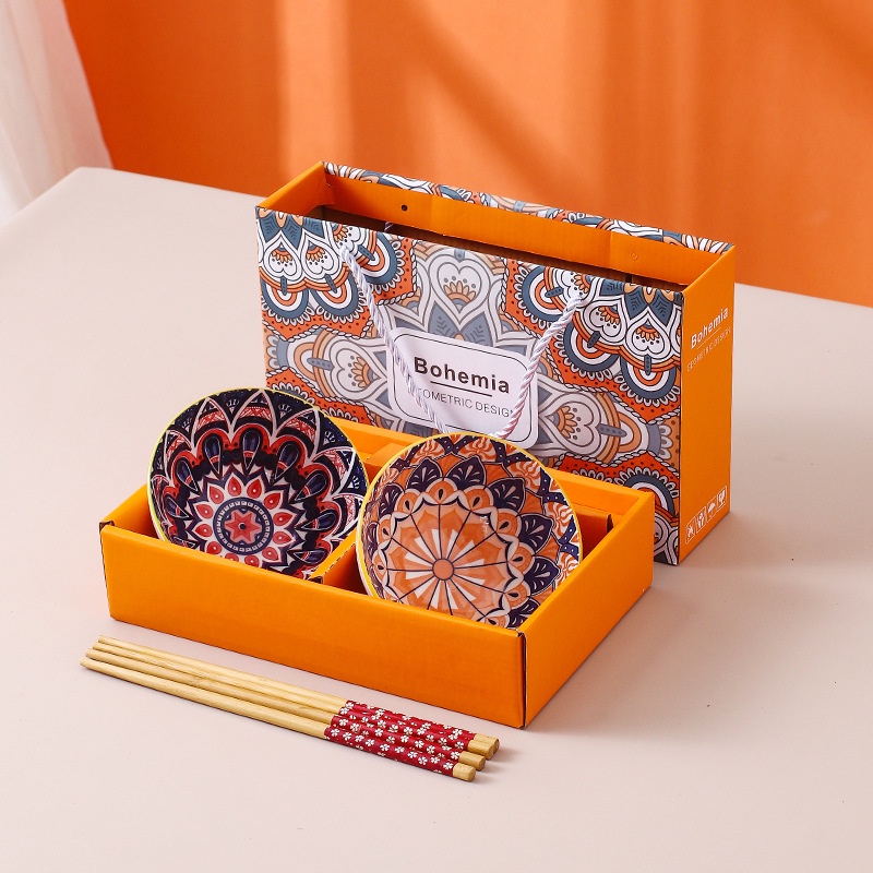 BS533 (GARANSI PECAH) Mangkok Set Bohemian 1 Set 2 Pcs Keramik / Souvenir Ceramic Bowl Set / Hampers Japanese Bowl / Mangkok Keramik / Hampers Mangkok