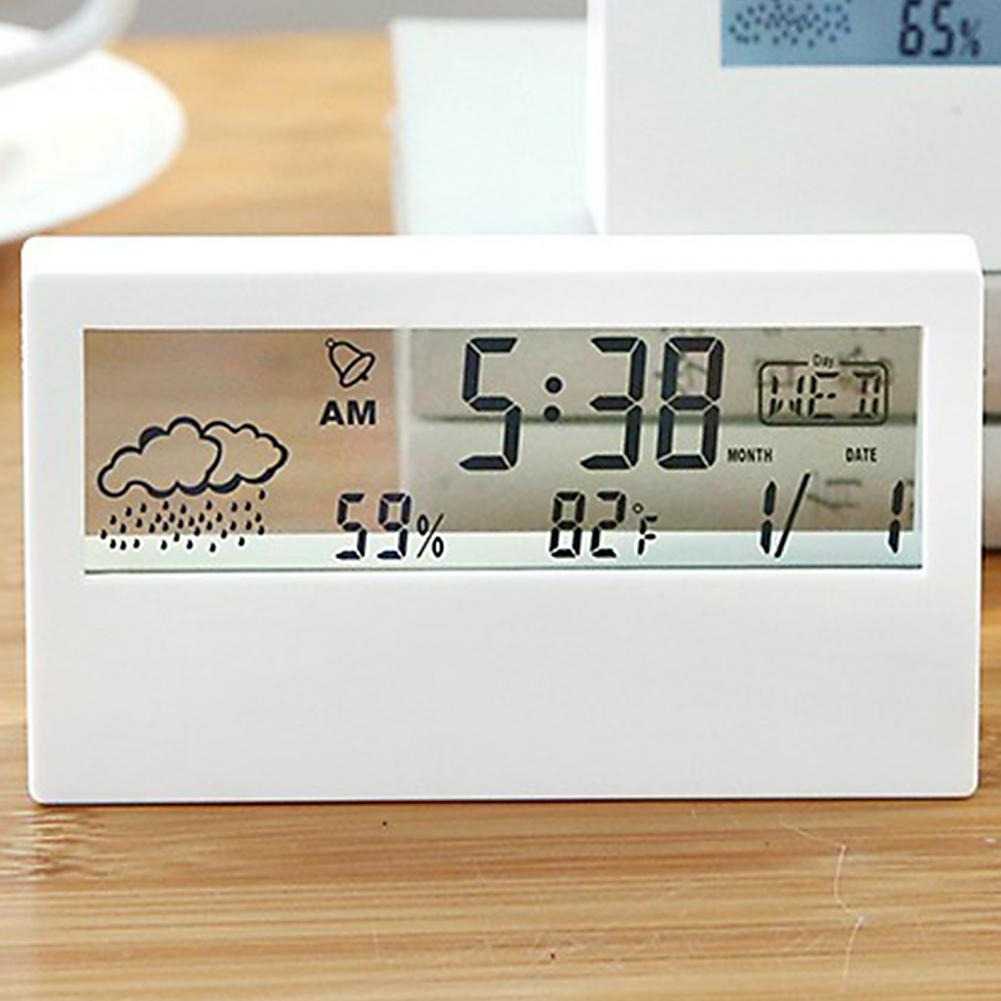 Jam Meja Digital Alarm Dengan Thermometer Clock Terbaru Putih