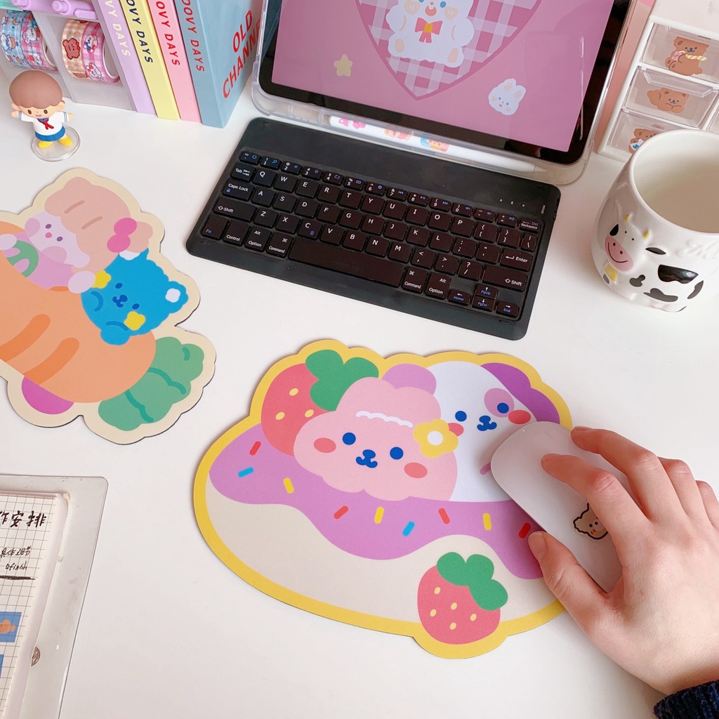 Korean Girly Style Creative Cartoon Bear Animal Pattern Non-slip Waterproof PVC Mouse Pad