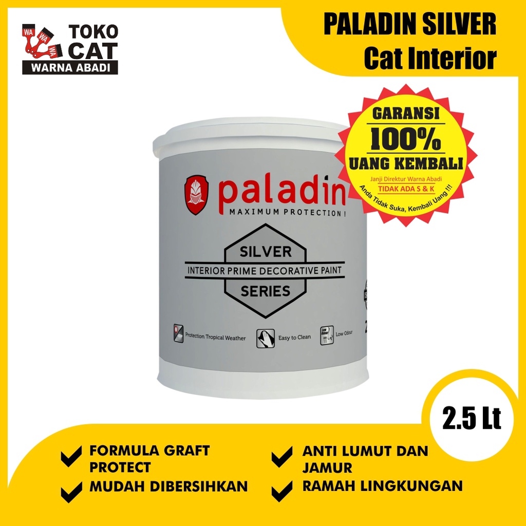 Jual CAT TEMBOK INTERIOR PREMIUM PALADIN SILVER 2.5 LITER WARNA 1