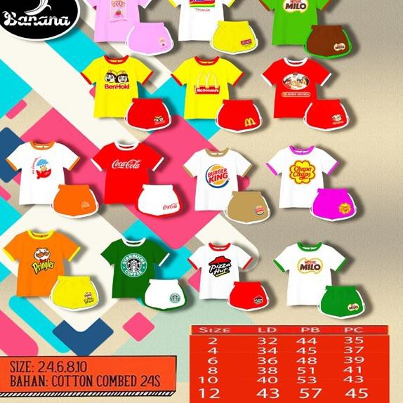 Best Seller' Baju set kaos anak setelan anak POCKY INDOMIE MILO HOKBEN MCD KONGGUAN READY . . .