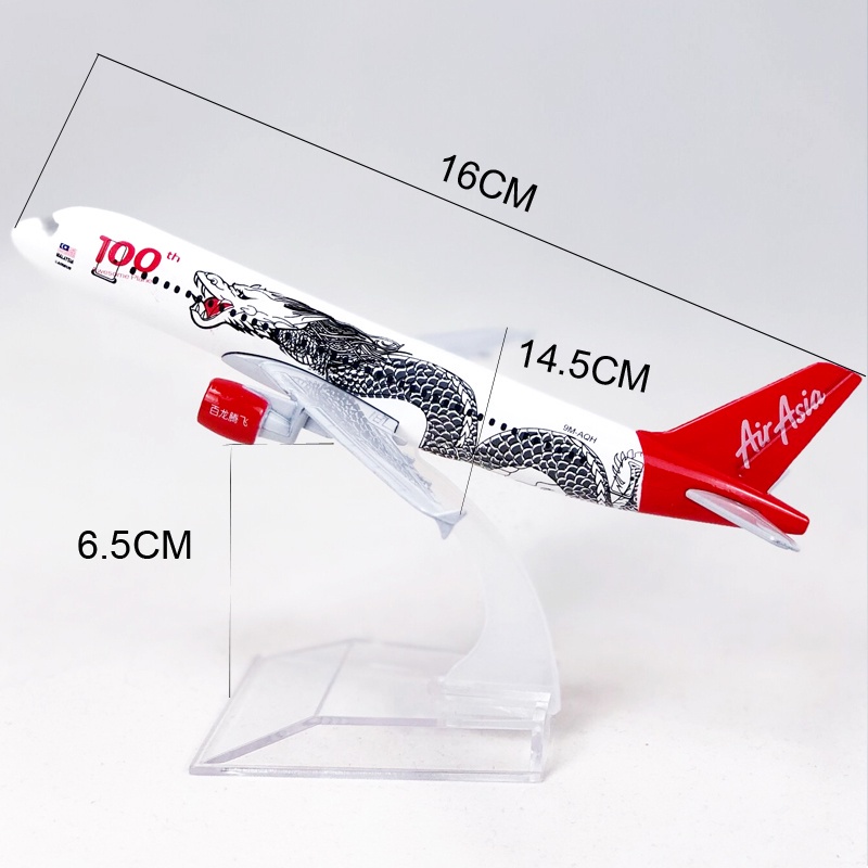 Model Pesawat Terbang Asia White Dragon A320 Bahan Metal Die-cast Malaysia Airbus 320 Ukuran 16CM