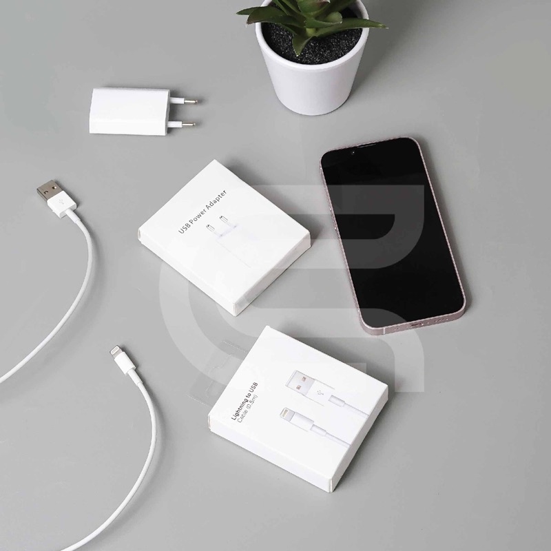 (Charger Set) Lightning Tu USB Cable 0.5 Meter &amp; Adapter 5 Watt