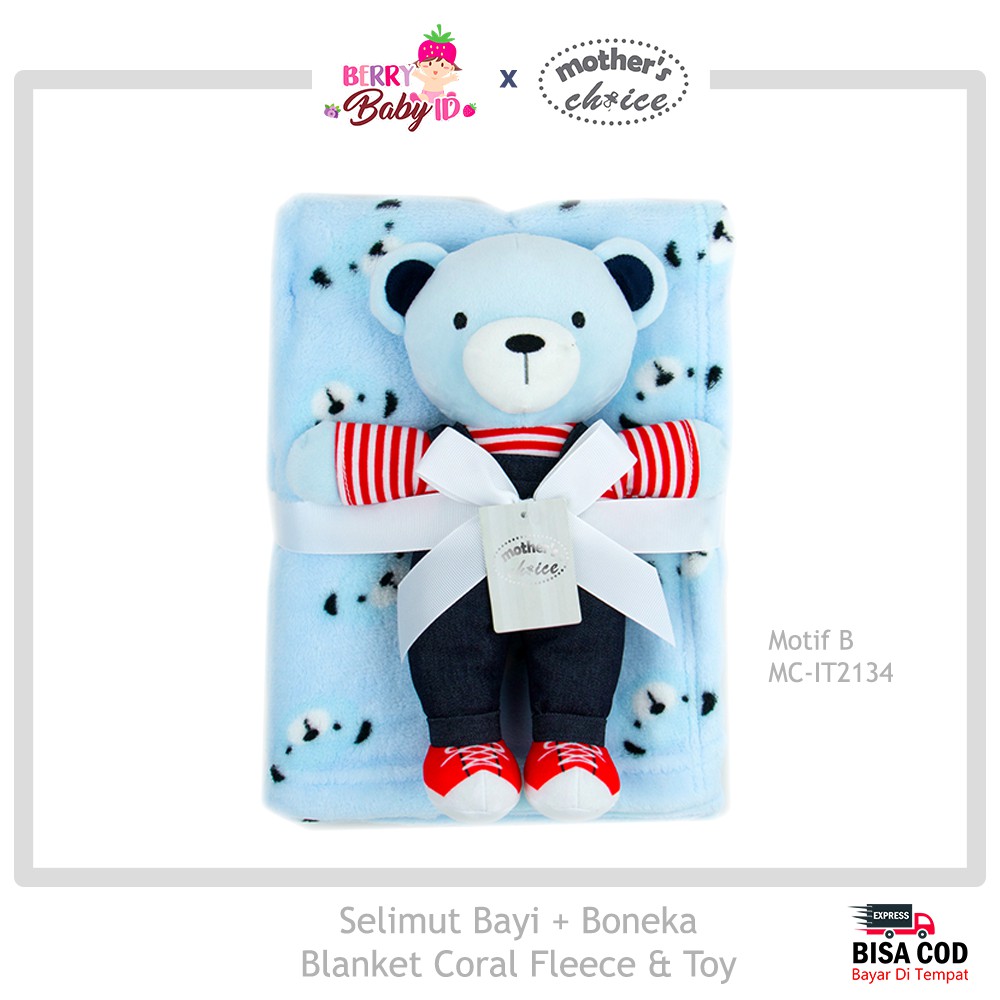 Mother's Choice Blanket Coral Fleece &amp; Toy Selimut Bayi + Boneka MCH025 Berry Mart