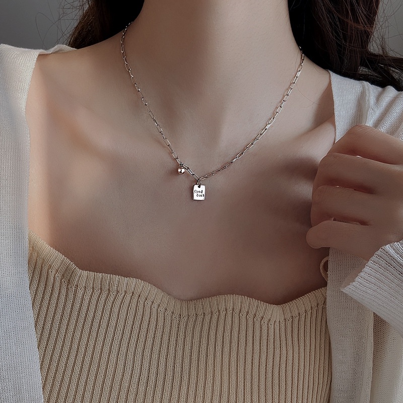 Korean Simple Retro Lucky Square Brand Fashion Personality Light Luxury Niche Ins Hip-hop Necklace Female