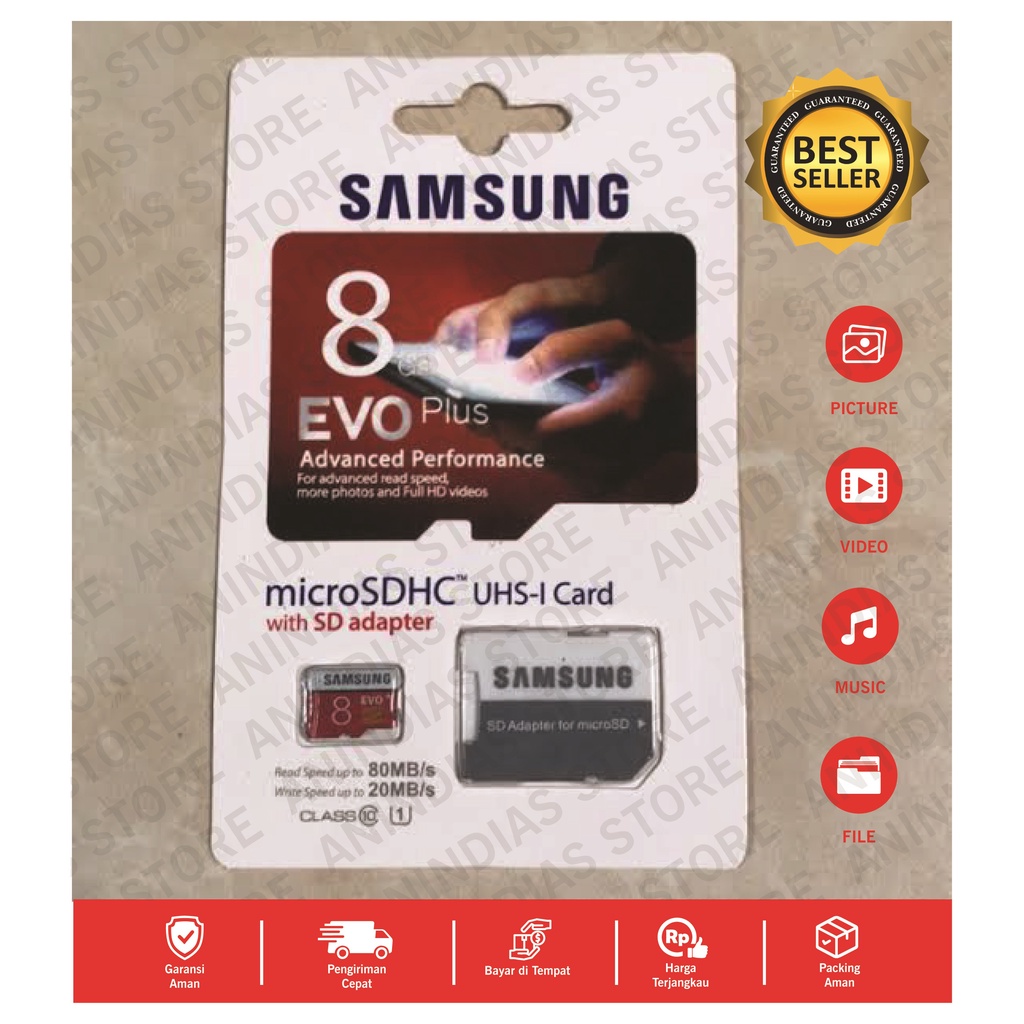 Termurah MMC Micro SD Samsung Memory Card MicroSDHC Evo Plus 8GB All Smartphone / Tablet / Merah