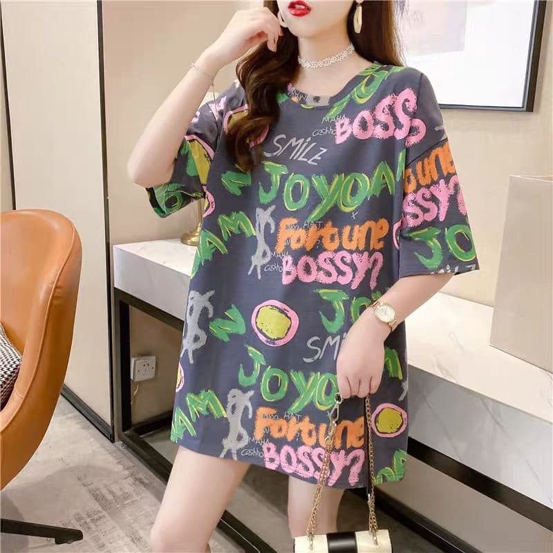 Oversize Tee Tshirt Wanita Model Longgar Motif Tulisan Fortune