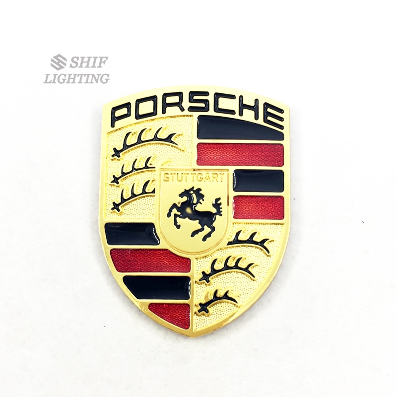 1pc Stiker Emblem Logo Kuda Porsche Bahan Metal Warna Emas Untuk Dekorasi Mobil