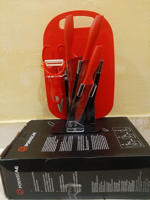 7 In 1 Kitchen Knife Set / Poenscae Talenan Pisau Tatakan Pengupas Gunting Dapur Set Pr114