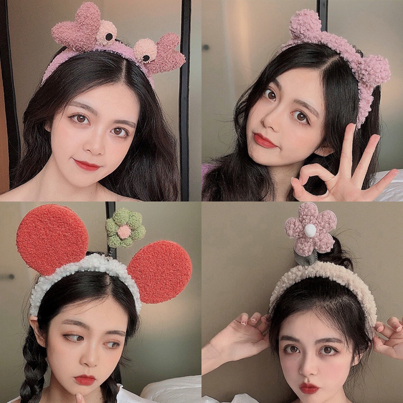 Bando Hairband Kartakter Telinga Beruang Bear bulu kekinian Bandana Aksesoris Wanita Rambut Korea Import