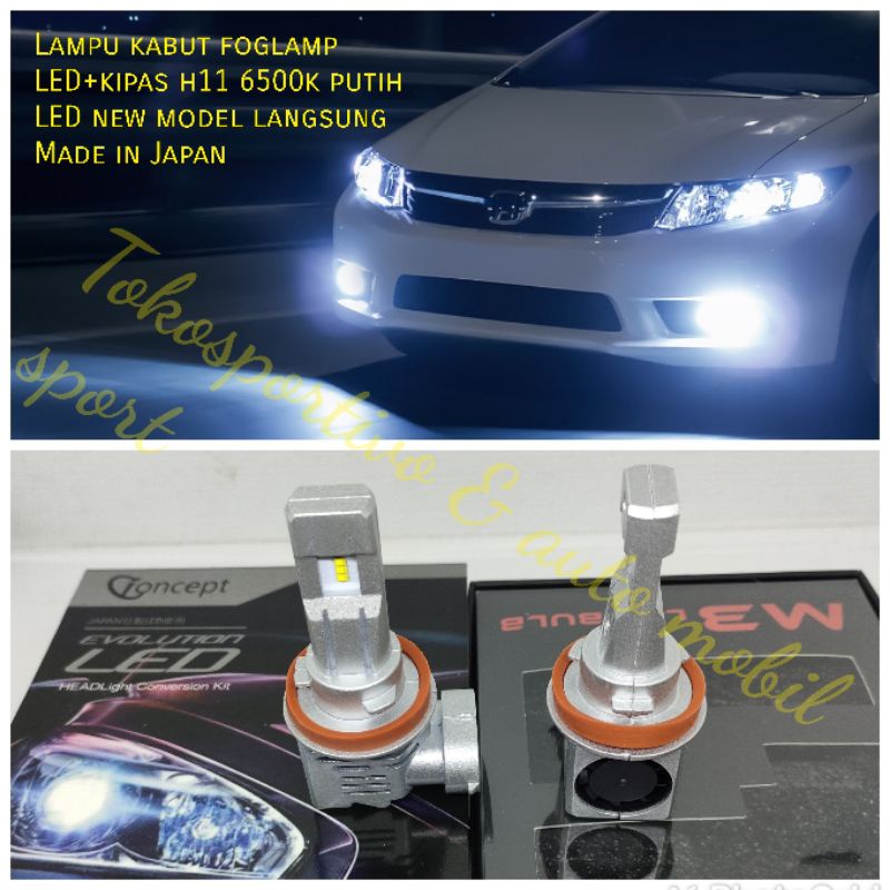Lampu LED foglamp kabut mobil h11 H11 Led 6500k 35w +kipas putih Made in Japan ORI