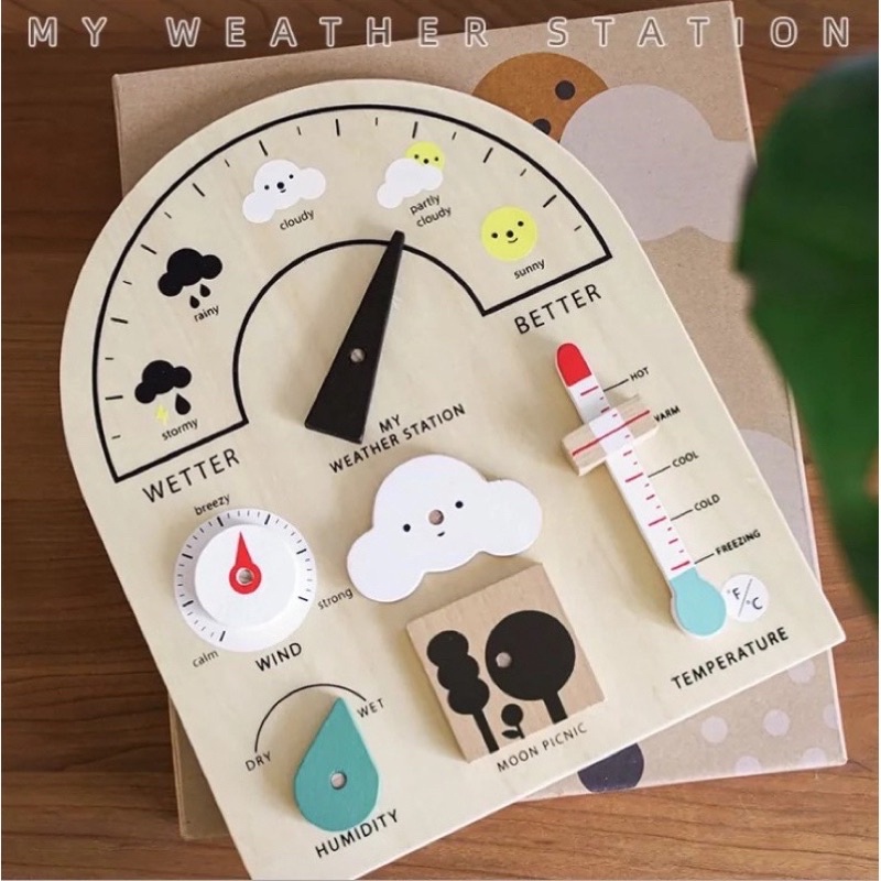 moon picnic wooden weather station board papan pengenalan cuaca