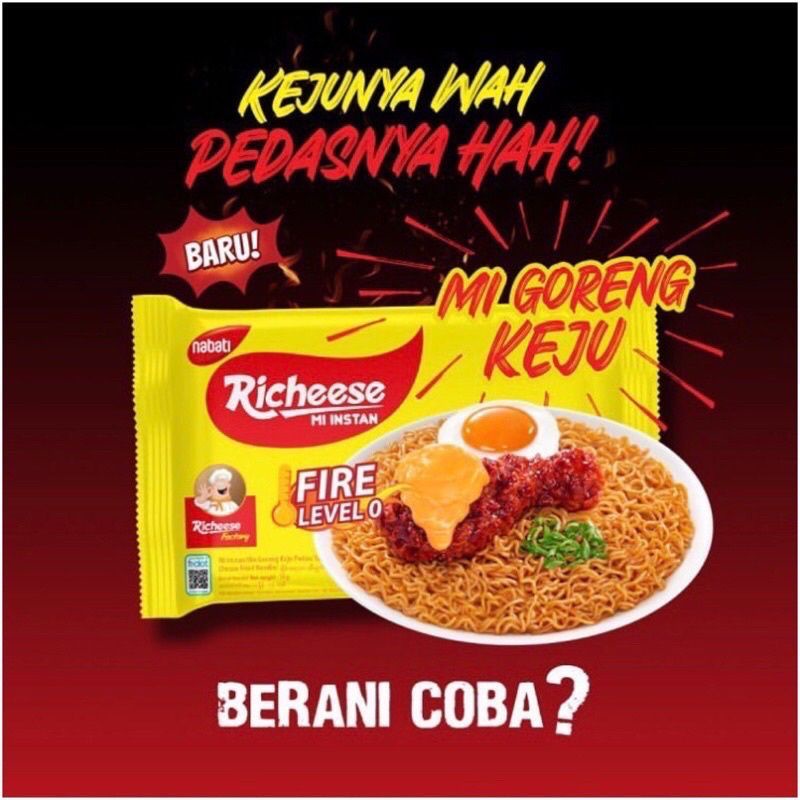 

Mi goreng Richeese Nabati Level 0 Dan Level 3 pedas 74gr