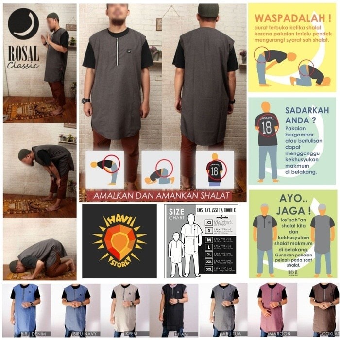 BIG SIZE ROSAL - Rompi Pakaian Sholat - Baju Koko JUMBO - XXL, Hitam