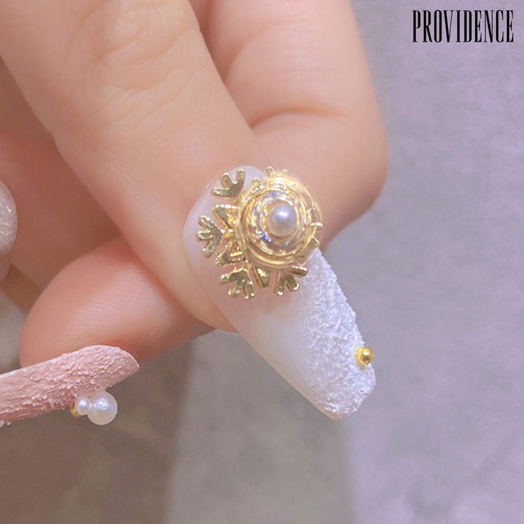 Providence Hiasan Kuku 3d Bentuk Snowflake Aksen Zircon + Mutiara Imitasi Untuk Aksesoris Nail Art