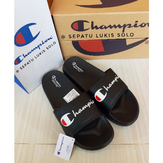 (FREE BOX dan PAPERBAG) Sandal slop slide Champion  / Sendal slop pria import sesame