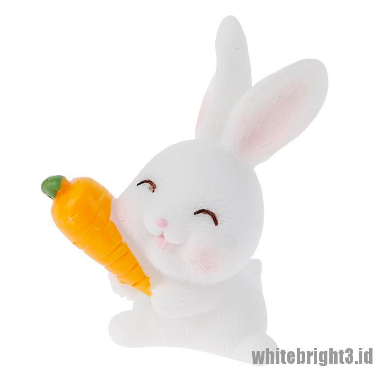 ❤White3 Warna Putih❤ Patung Kelinci Mini Bahan Resin Untuk Dekorasi Taman