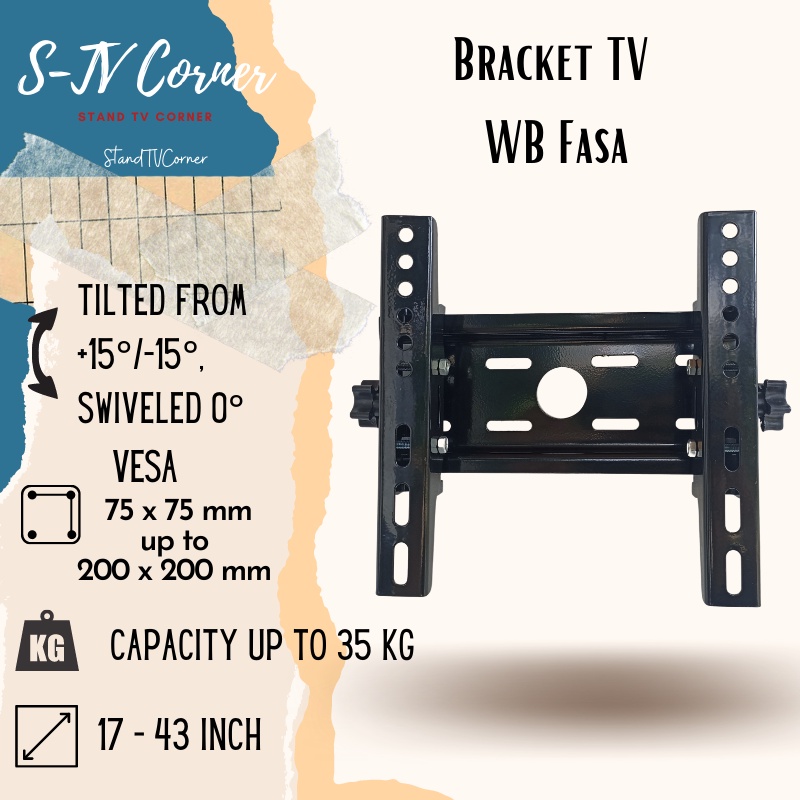 Bracket braket briket tv 12 17 21 24 32 24 32 40 42  43 inch all type Waterpass tilt up &amp; down universal